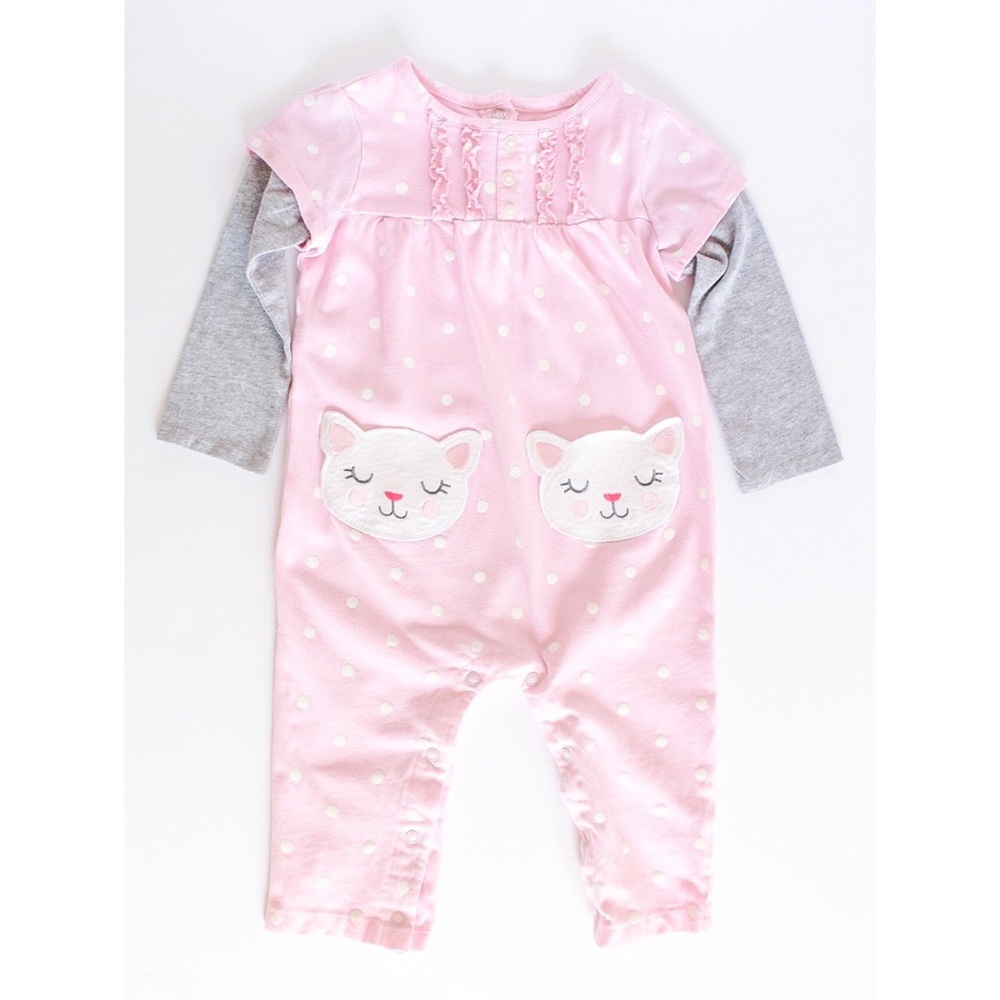 🌸4 for $16🌸 Baby Girls Pink & Gray Kitty Pajamas